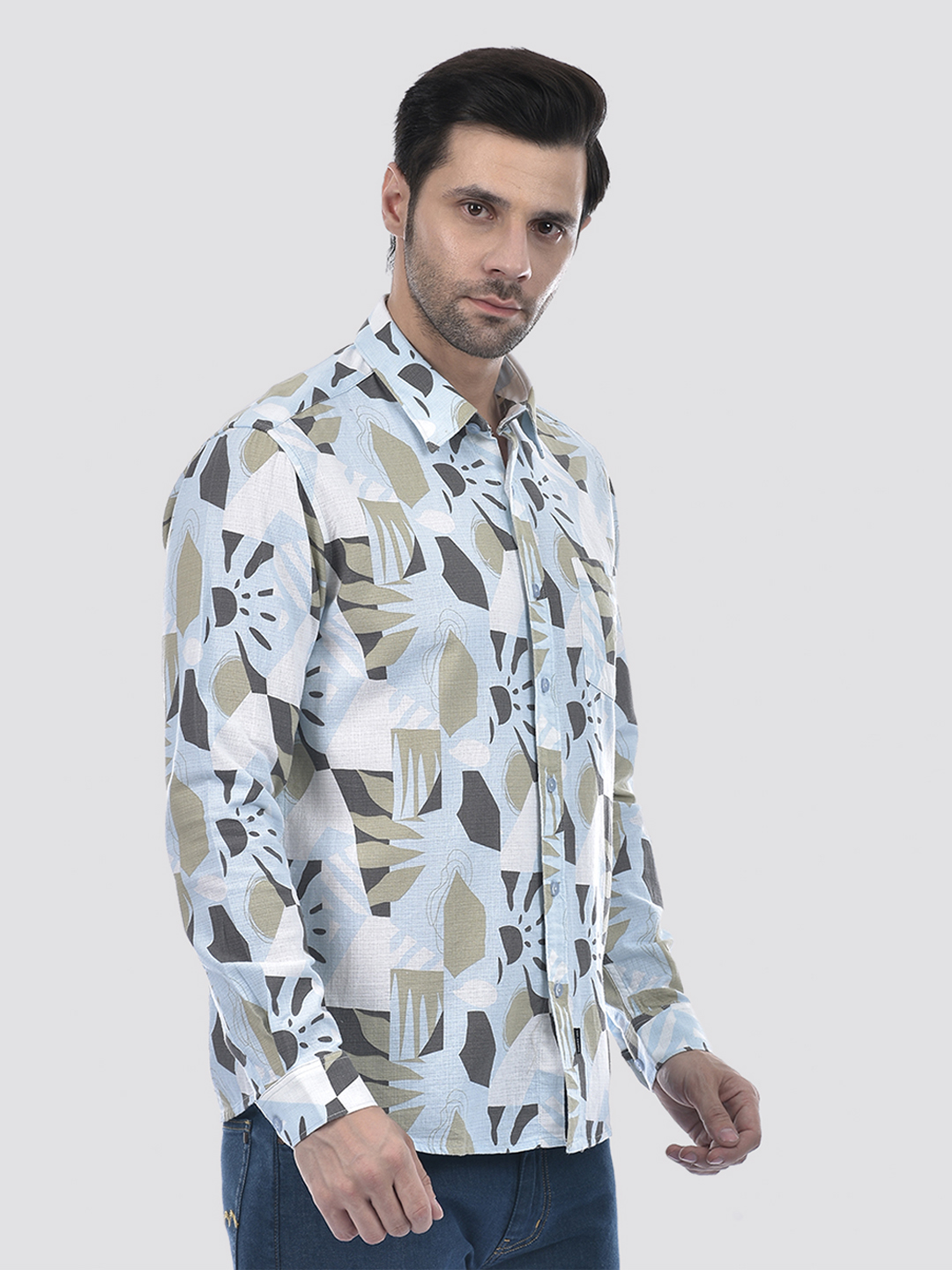 Numero Uno Men Abstract Blue Shirt